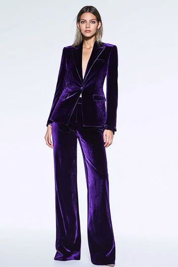 Velours violet foncé Peak Repel Costumes d’affaires 2 pièces avec poches